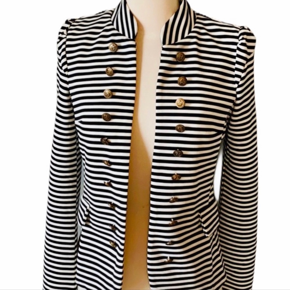 YA LA Spring Nautical Black and White striped blazer with gold buttons LIKE NEW